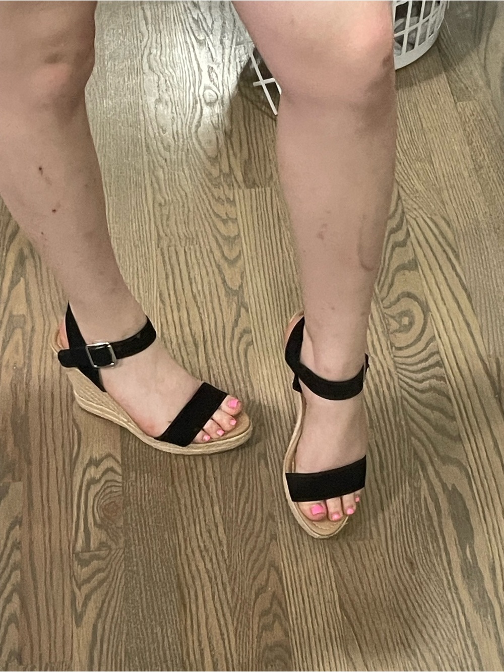 black strappy espadrille platform wedge sandals with an ankle buckle strap